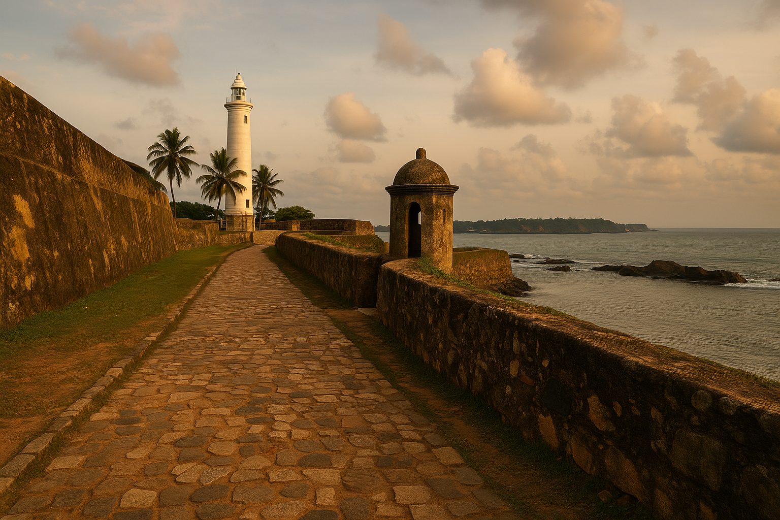 Galle Dutch Fort Lighthouse overlooking the Indian Ocean at sunset, Sri Lanka
